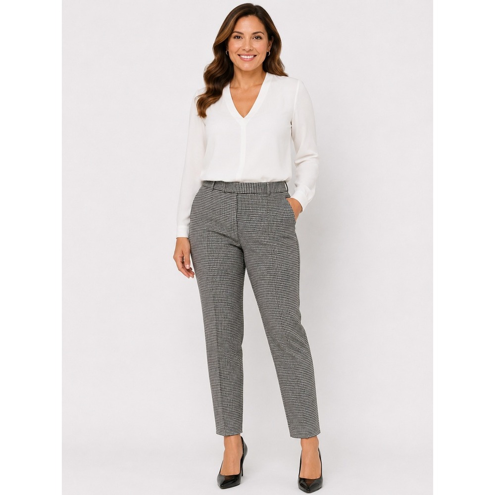 J.Crew Houndstooth Trousers Sz 10 Black White Tapered Dress Pants Academia Chic